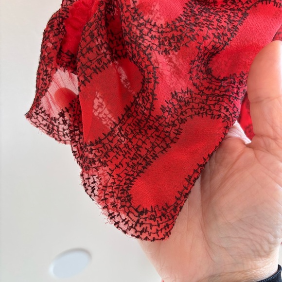 Vintage Dresses & Skirts - Vintage Tracy Reese Red and Black 100% Silk Dress XS Embroidered Scoop Back